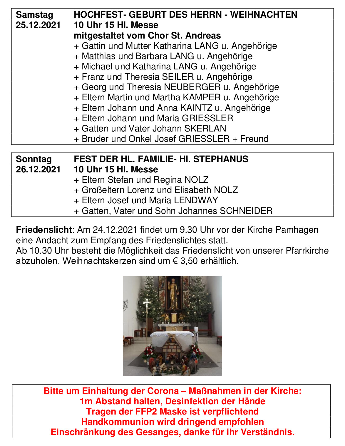 Gottesdienstordnung 18.12.2021 – 26.12.2021 – Röm.-kath. Pfarre St ...